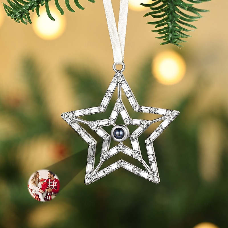 Personalized Christmas Photo Star Projection Ornament Custom Picture Memorial Gift Charm Xmas Tree Hanging Decor, Christmas Gift for Her/Him/Family