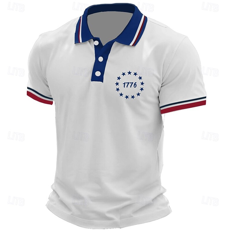 American Independence Day Men's American US Flag Polo Short Sleeve Polo Shirts Collared Shirts Casual Outdoor Daily Wear 3D Print Summer White Light Green Pink - Main Image