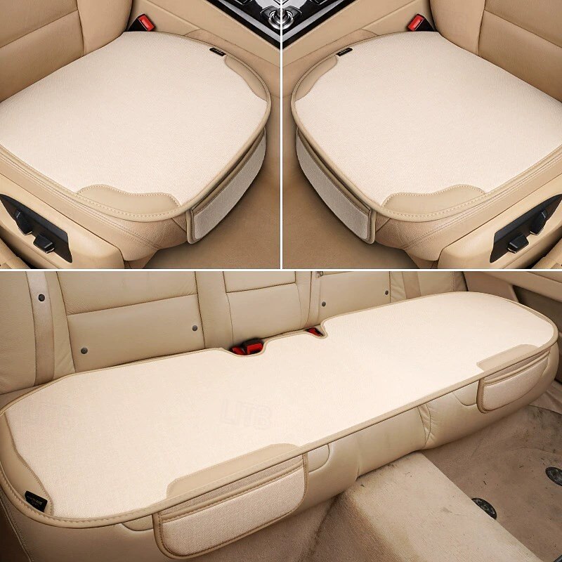 3-piece set of car breathable linen seat cover four seasons universal front seat cover pad automatic indoor chair cover set - Main Image