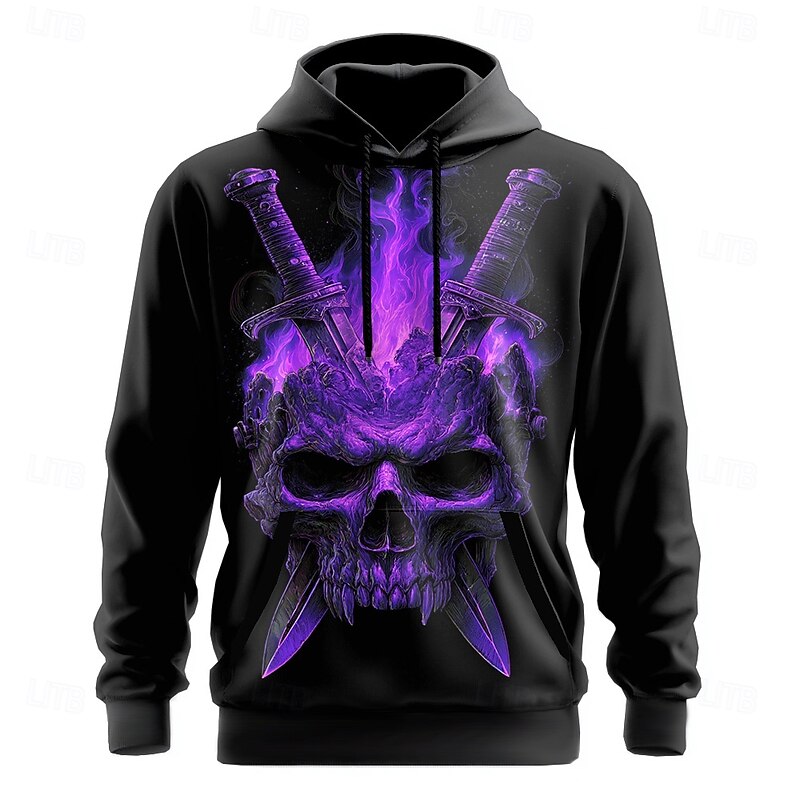 Halloween Men's Skull 3D Hoodies Sweatshirt Punk Exaggerated Long Sleeve Crew Neck Club Streetwear Blue Purple Drawstring Graphic Fall Winter Designer4