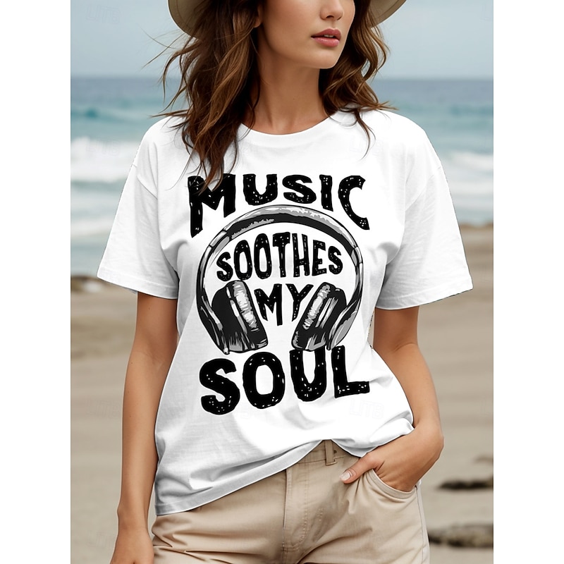 Music Festival Women's T Shirt Graphic Letter Vintage Stylish Classic Short Sleeve Crew Neck Round Neck Regular Tops Daily Weekend Print Black White Yellow Red Blue Summer Spring