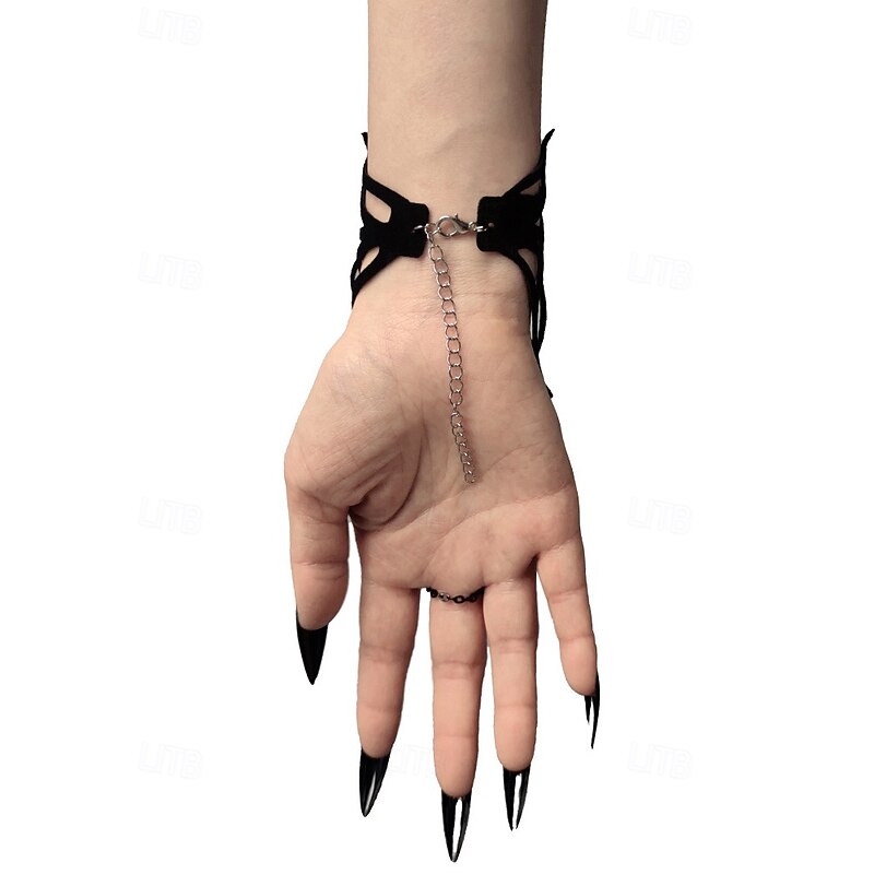 Women's Halloween Spider Web Hand Bracelet – Black Polyester Gothic Wrist Chain with Spider Design for Costume Parties & Cosplay4