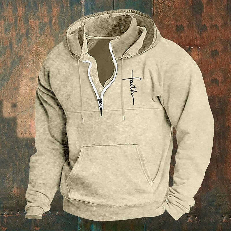 Men's Hoodie Wine Navy Blue Green Khaki Light Grey Hooded Cross Front Pocket Quarter Zip Daily Holiday Going out Polyester Streetwear Casual Fall Winter Clothing Apparel Hoodies Sweatshirts2