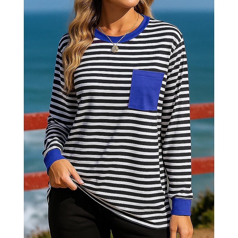 Women's Pullover Sweatshirt Casual Tops Pocket Long Sleeve Top Athleisure Fall Stripes Fashion Outdoor Jogging Running Sportswear Activewear Pink Red Royal Blue3