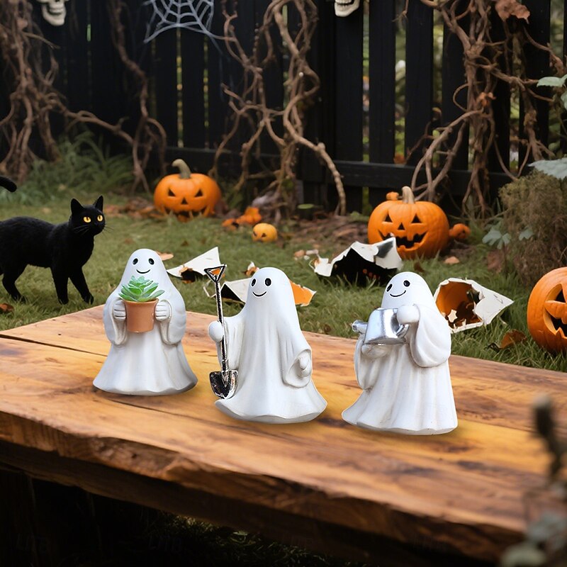 3PCS Halloween Resin Garden Cute Ghost Decoration Figurines Set, Spooky Outdoor Yard, Lawn, Planter, and Home Decorations4