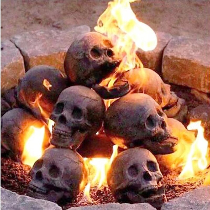 1pc Halloween Ceramic Fireproof Fire Pit Skull, Burning Skeleton Head Figurine for Fireplace or Fire Bowl, Scary Halloween Party Prop and Spooky Indoor Outdoor Decor