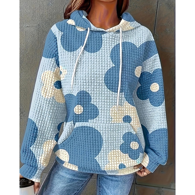 Women's Pullover Hoodie Sweatshirt Floral Streetwear Casual Comfy Long Sleeve Hooded Regular Tops Street Holiday Going out Pocket Print White Blue Purple Fall2