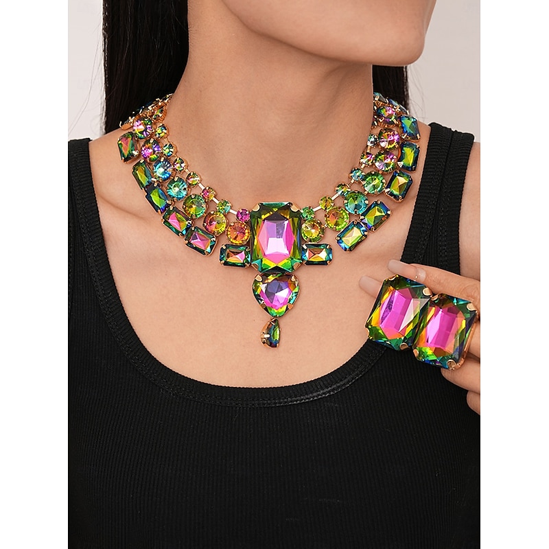 Women's Statement Silver Crystal Choker Necklace and Earring - Glamorous Big Rhinestone Jewelry for Parties, Weddings, and Formal Events2