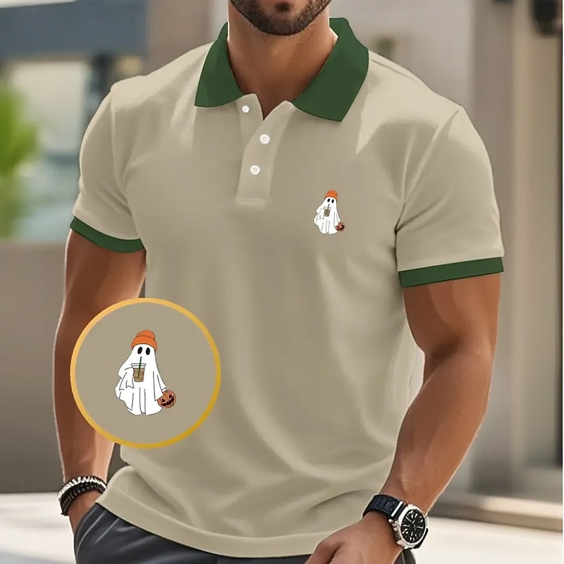 Halloween Men's Monster Polo Short Sleeve Polo Shirts Collared Shirts Casual Horror Dark Athleisure Festival Outfit Buttons Summer Black Pink Navy Blue3