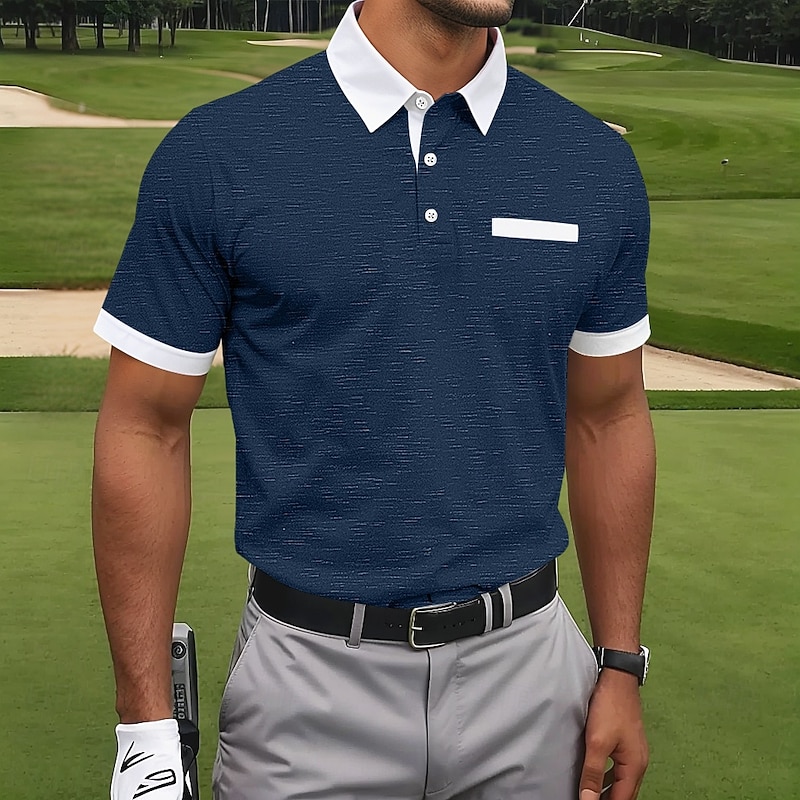 Men's Sports Polo Shirts Golf Shirt Sports Active Lapel Short Sleeve Fashion Basic Color Block Patchwork Summer Regular Fit Black Burgundy Navy Blue Dark Grey Sports Polo Shirts