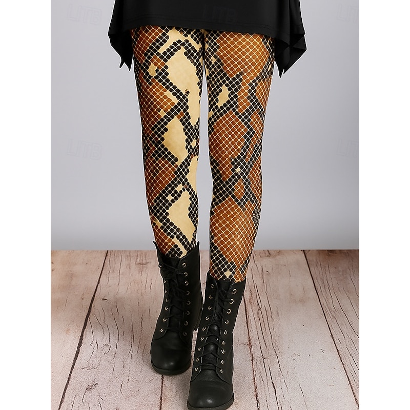 Women's Leggings Vacation Vintage Ethnic Style Ankle-Length High Waist Graphic Animal Leopard High Elasticity Home Causal Casual Yellow Brown Khaki Fall Spring, Fall, Winter, Summer