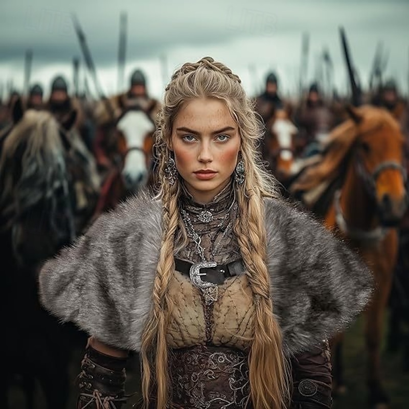 Retro Vintage Medieval Renaissance Cape Shawls Faux Fur Costume Warrior Viking Fancy Dress Women's Viking Halloween Carnival Performance Party LARP Adults Shawl