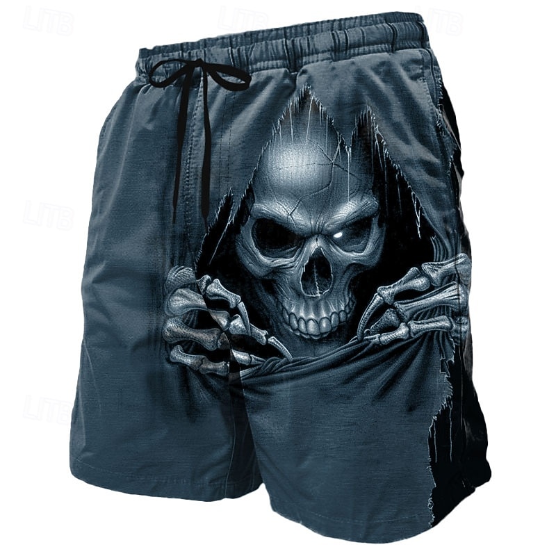 Men's Skull Death Halloween Costumes Swim Trunks Swim Shorts Board Shorts Mid Waist Dark Punk Gothic Style Holiday Streetwear Side Pockets Mesh Lining Elastic Drawstring Waist Designer Clothing4