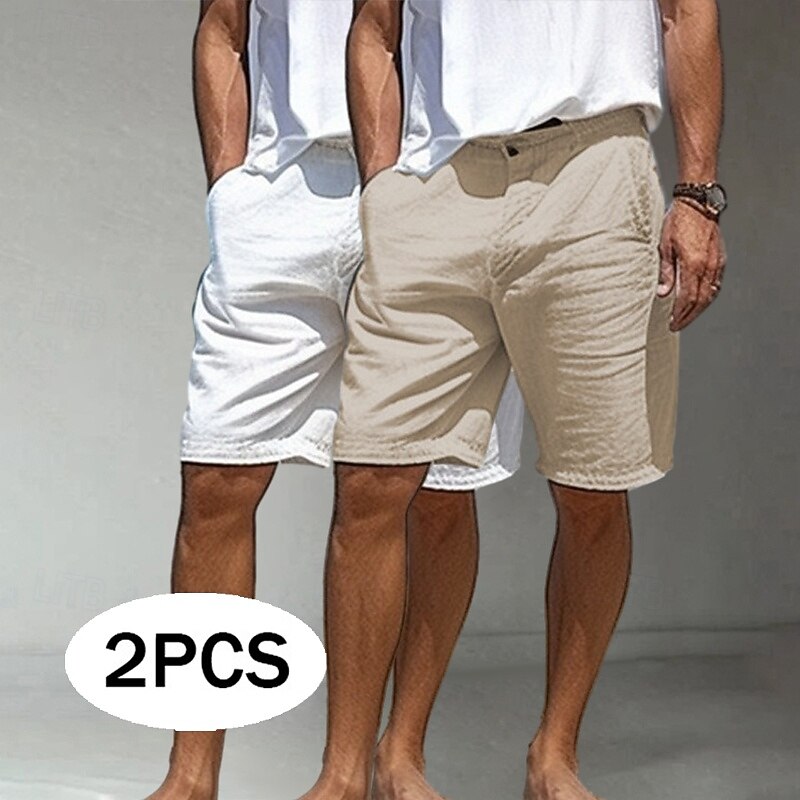 Men's Shorts Linen Shorts Dress Shorts Summer Shorts Beach Shorts Pocket Buttons Straight Leg Plain Comfort Breathable Knee Length Casual Daily Holiday Vacation Fashion Green+Gray Black+Grey Inelastic