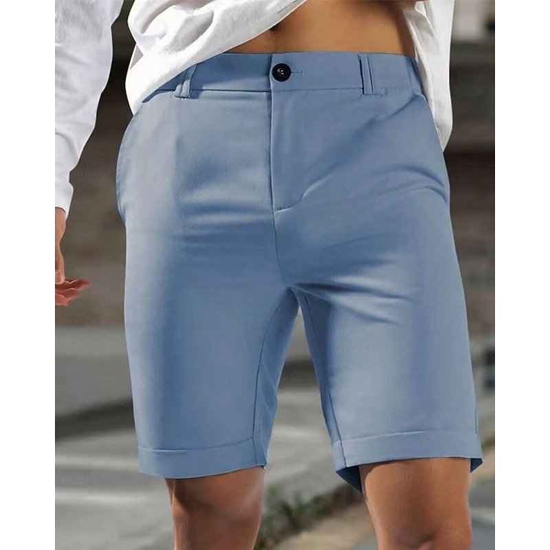 Men's Dress Shorts Burmuda Shorts Work Shorts Pocket Plain Comfort Breathable Short Outdoor Business Fashion Casual Black Blue4