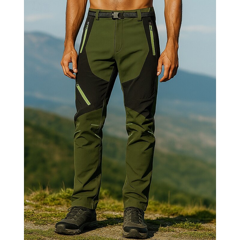 Men's Hiking Pants Trousers Hiking Rain Pants Softshell Pants Patchwork Outdoor Regular Fit Waterproof Windproof Bottoms Zipper Pocket Army Green Camping / Hiking Running L XL XXL XXXL 4XL
