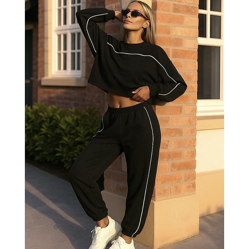 Women's Tracksuit Pullover Sweatshirt Track Pants Solid Colored Clothing Suit Spring Black White Workout Athletic Running Sun Protection Windproof Lightweight Long Sleeve Sport Activewear3