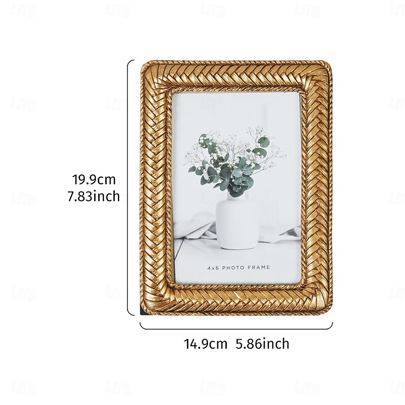 Modern Resin Photo Frame with Gold Woven Pattern Border, Decorative Tabletop Picture Frame for Bedroom, Office, Living Room, Available in Multiple Styles for Home and Desk Decor3