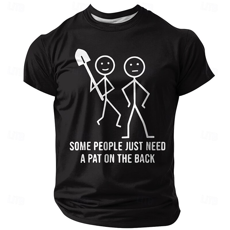 Men's Funny Graphic T-Shirt - 'Some People Just Need A Pat On The Back' Shovel Pun Design Short Sleeve Black.4