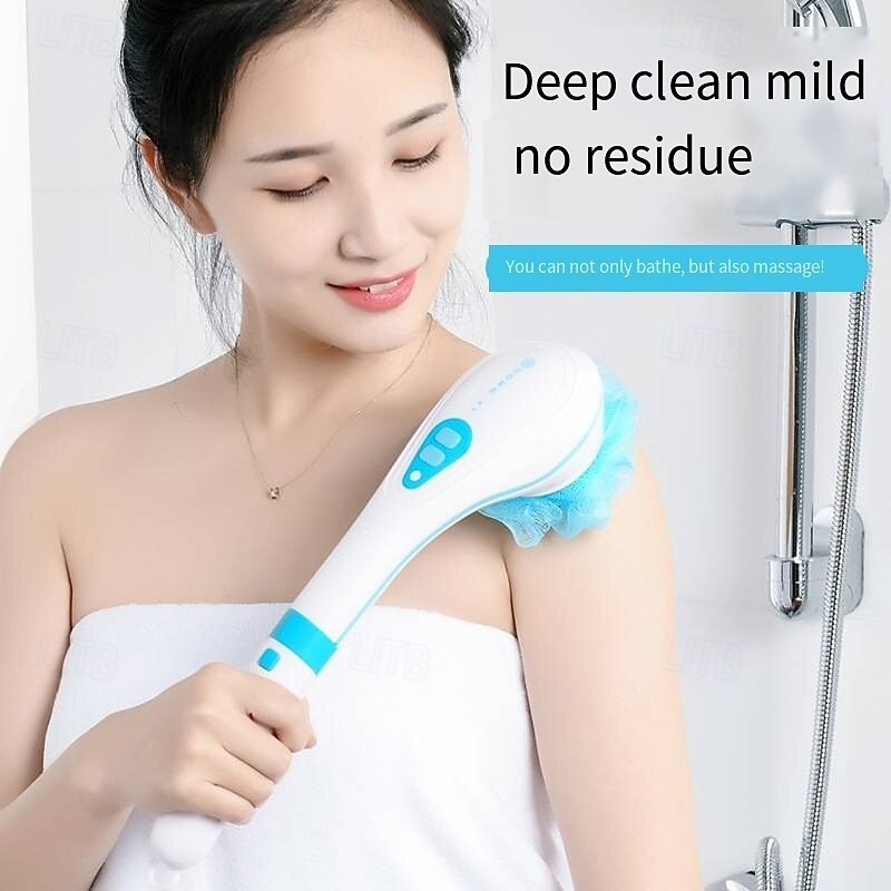 Electric Bath Brushes Silicone Handheld Massage Shower Brush USB Waterproof Long Handle Body Cleaning Exfoliating Tool