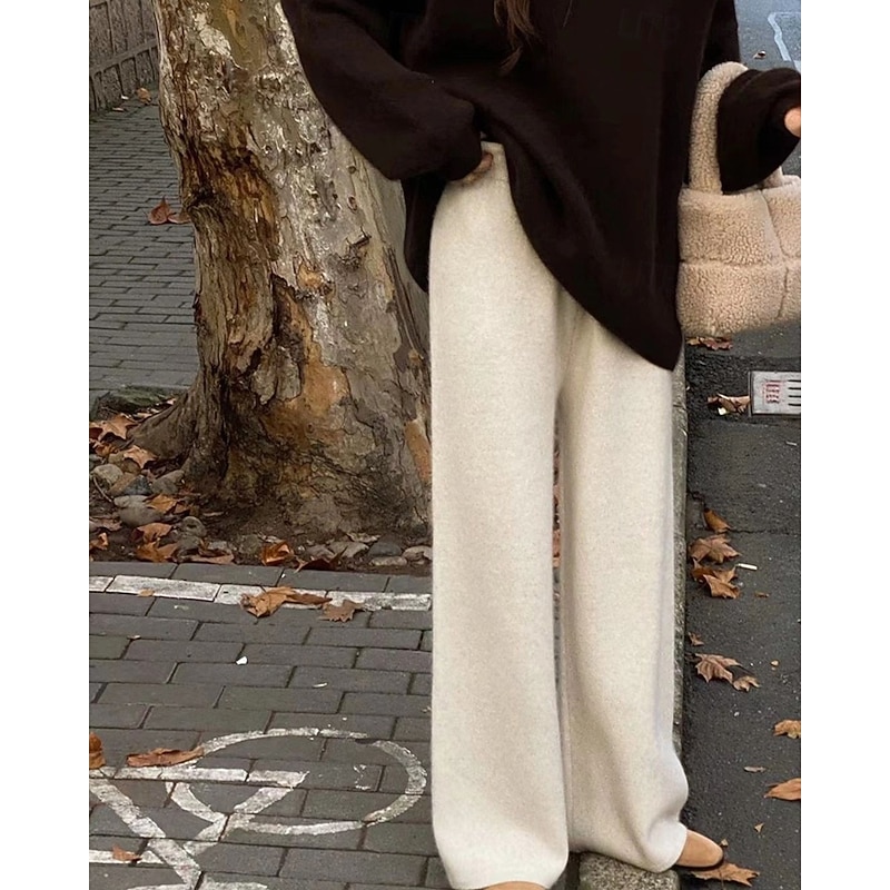 Women's Fleece Pants Wide Leg Pants Trousers Fashion Streetwear Full Length High Waist Plain Breathability Comfortable Micro-elastic Street Daily Wear Going out Black Dark Gray Beige Coffee Spring