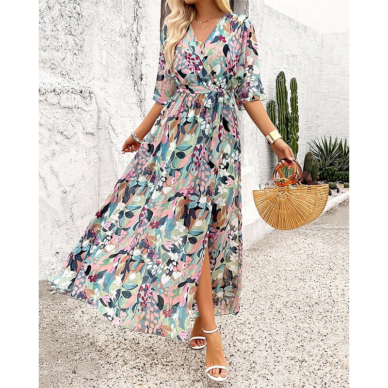 Women's Mini Dress Casual Dress Summer Dress Fashion Modern Daily Beach Weekend Regular Fit Flower Half Sleeve V Neck Green Summer Spring