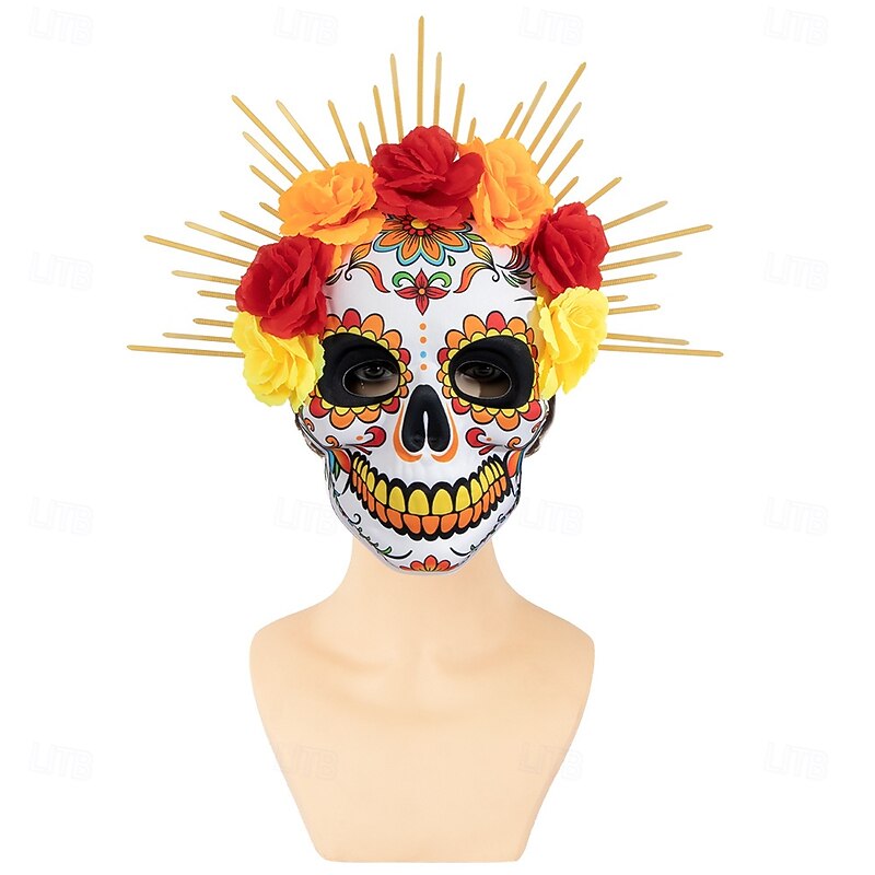 Sugar Skull Halloween Mask Scary Full Face Adults' Women's Halloween Carnival Day of the Dead Performance Party Easy Halloween Costumes Dress Up4
