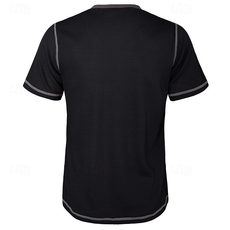 Men's Waffle Henley Shirt Tee Short Sleeve Solid Color Plain Fashion Designer Casual Color Block Buttons Henley Outdoor Casual Daily Summer All Seasons Black White Light Blue Henley T-Shirt3