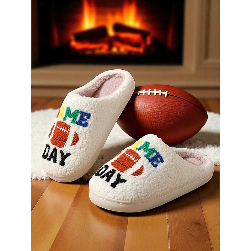 Women's “Game Day” Fuzzy Slippers – Soft Warm Indoor Slides for Rugby Fans, Sports Nights and Weekend Lounging