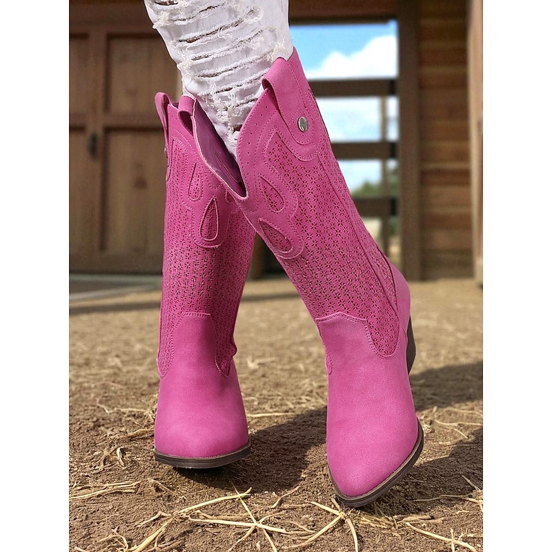 Women's Western Style Cowboy Boots – Brown Faux Leather Mid-Calf Boots for Fall Festivals, Pumpkin Patch & Country Outfits2