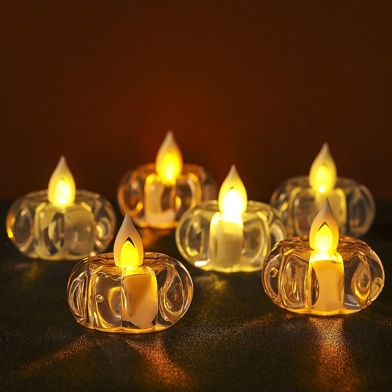 12 Pcs 5.5cm Halloween LED Electronic Light Pumpkin Candle Light Indoor Restaurant Festive Atmosphere Light Warm Light