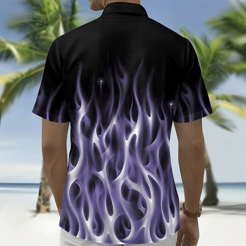 Men's Gradient Waves Flame Shirt Summer Shirt Button Up Shirt Short Sleeve Fashion Casual Outdoor Vacation Dailywear Summer Spring Turndown 3D Print Collared Shirts Front One Pocket Black2