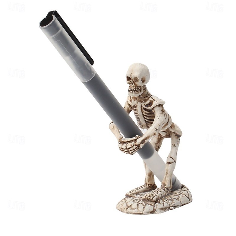Halloween Statue Small Skull Pen Holder Office Desktop Organizer Resin Mini Skeleton Pencil Stand Creative Home Desk Storage Cute Gothic Decor2