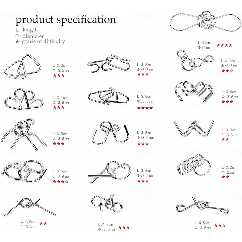 Metal Wire Puzzle Set of 24 with Pouch,Brain Teaser IQ Test Disentanglemen Iron Link Unlock Interlock Game Chinese Ring Magic Trick Toy for Party Favor Kids Adults Challenge4