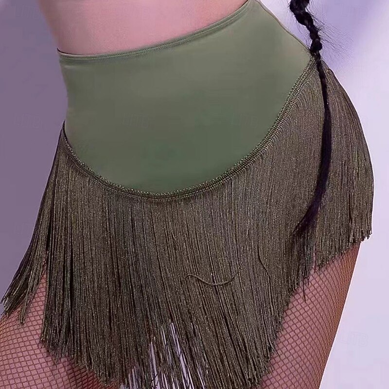 Women's Latin Ballroom Fringe Skirt – High-Waist Training Skirt-Pants for Cha-Cha, Rumba, Three-Step & Square Dance Shows2