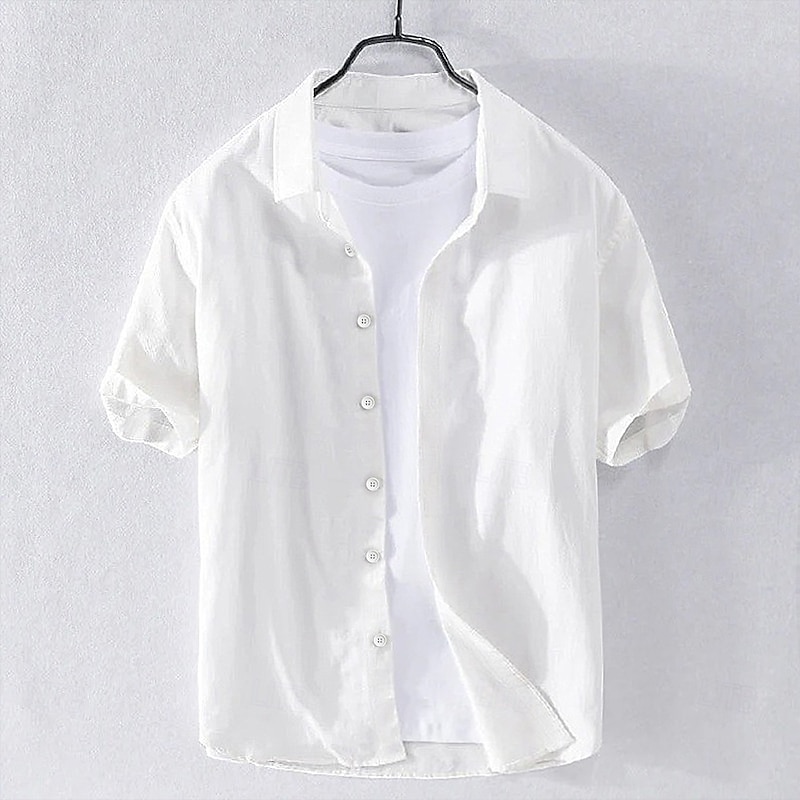 Men's Linen Shirt Summer Shirt Beach Wear Button Up Shirt Plain Vacation Curise White Blue Gray Short Sleeve Turndown Summer Clothing Apparel3