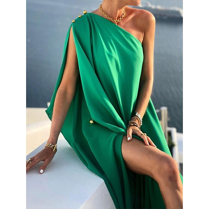 Women's Long Dress Maxi Dress Cocktail Dress Wedding Guest Dress Chiffon Swing Dress Fashion Modern Outdoor Vacation Regular Fit Plain Sleeveless One Shoulder Yellow Red Blue Green Summer Spring4