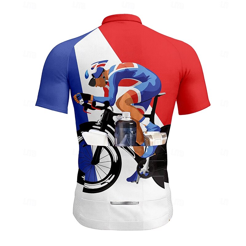 Men's Cycling Jersey Graphic Geometric Short Sleeve Bike Jersey Top with 3 Rear Pockets UV Resistant Quick Dry Front Zipper Reflective Strips Sports Red Clothing Apparel2