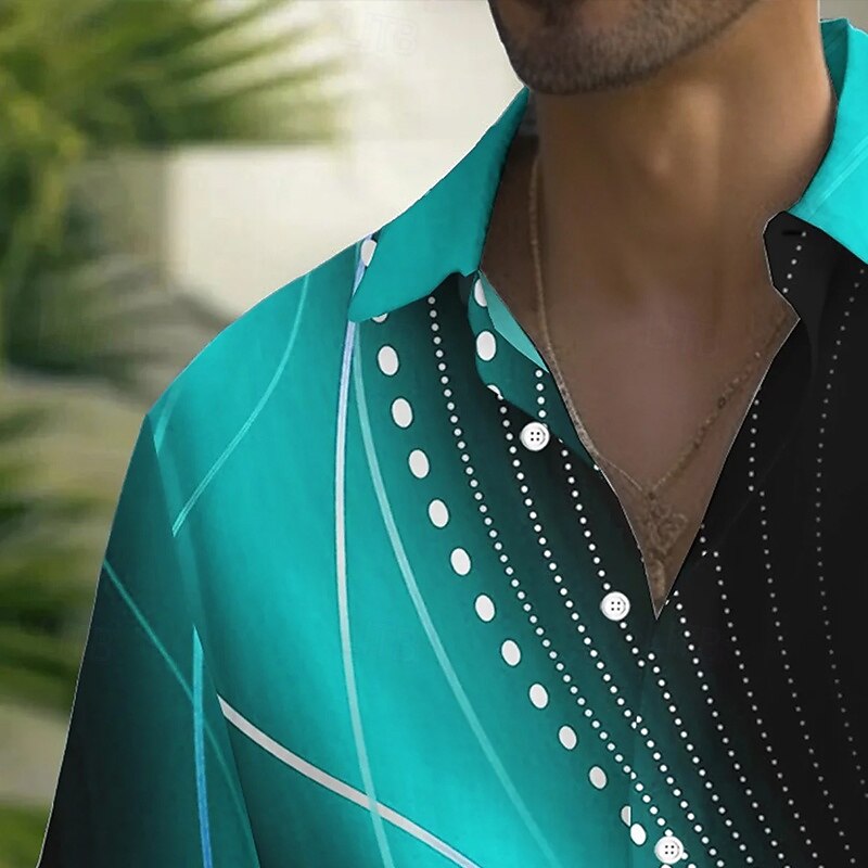 Men's Geometric Gradient Waves Shirt Summer Shirt Button Up Shirt Short Sleeve Fashion Casual Outdoor Vacation Dailywear Summer Spring Turndown 3D Print Collared Shirts Front One Pocket Green2
