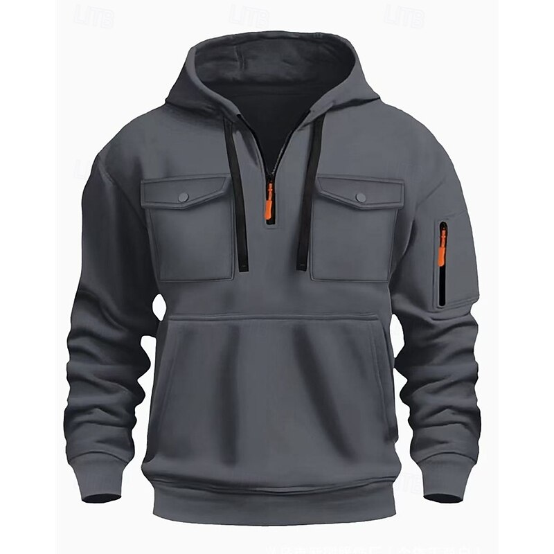 Men's Hoodie Quarter Zip Hoodie Black White Wine Army Green Red Hooded Plain Pocket Quarter Zip Sports & Outdoor Daily Holiday Polyester Streetwear Basic Casual Spring Fall Clothing Apparel Hoodies