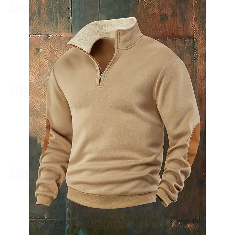 Men's Hoodie Quarter Zip Hoodie Fleece Hoodie Black Navy Blue Khaki Light Grey Dark Gray Standing Collar Plain Zip Up Front Pocket Sports & Outdoor Casual Daily Streetwear Cool Sportswear Fall2