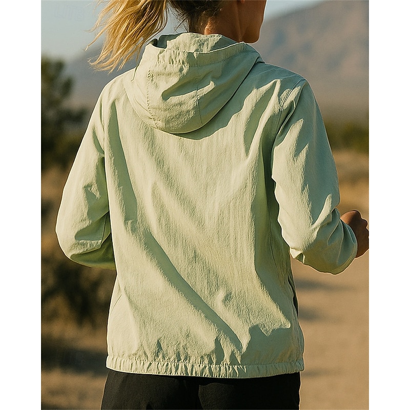 Women's Workout Shirt Running Top Drawstring Hooded Long Sleeve Top Fall Solid Colored UPF 50 Quick Dry Lightweight Moisture Wicking Fishing Hiking Running Sportswear Activewear Black White Green2