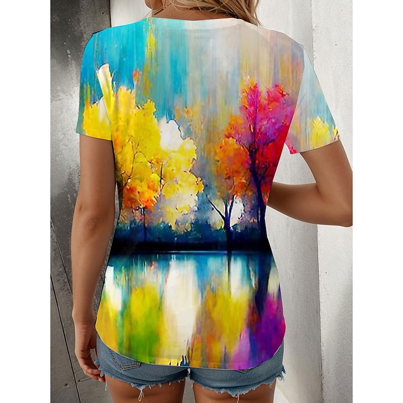 Women's T Shirt Ombre Graphic Vintage Stylish Classic Short Sleeve Crew Neck Regular Tops Daily Weekend Print Yellow Purple Orange Summer Spring2