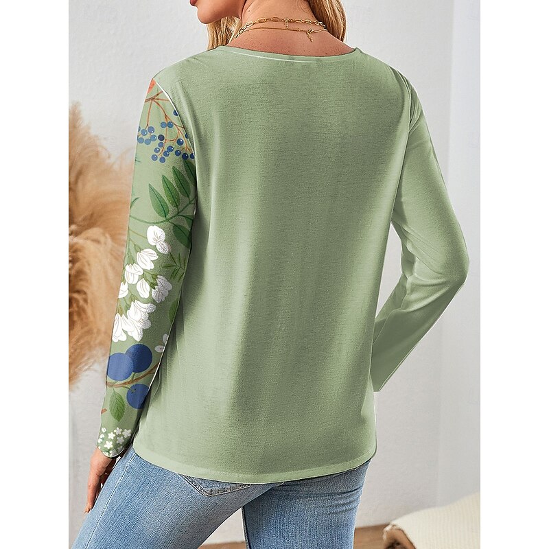 Women's Blouse Tunic V Neck Long Sleeve Buttons Floral Graphic Vintage Tropical Stylish Regular Tops Daily Patchwork Print Blue Purple Green Spring Fall Winter2