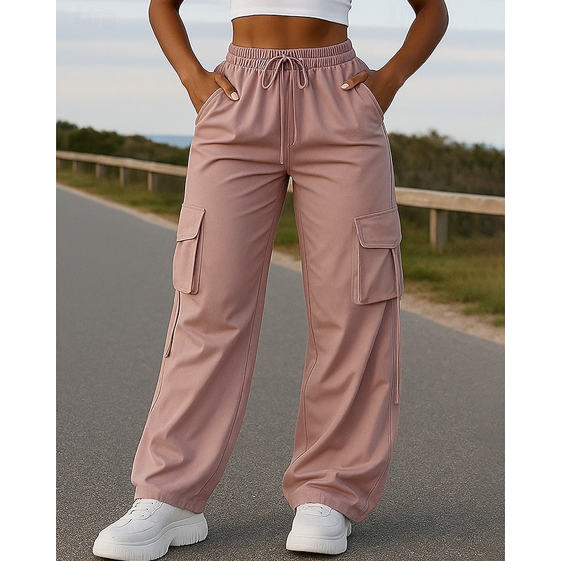 Women's Wide Leg Pants Cargo Pants Jogging Pants Pocket Drawstring High Waist Bottoms Athleisure Gym Workout Fall Breathable Gym Workout Outdoor Running Loose Fit Sportswear Activewear Solid Colored3