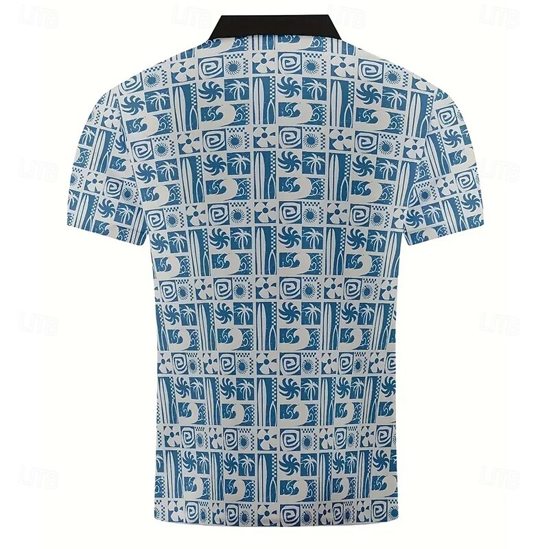 Men's Printing Polo Short Sleeve Polo Shirts Collared Shirts Casual Athleisure Buttons Summer Blue2
