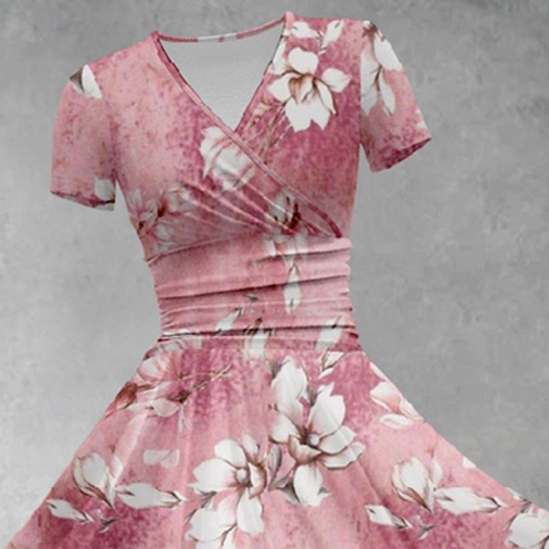 Women's Midi Dress Casual Dress Summer Dress Fashion Modern Daily Beach Weekend Regular Fit Floral Short Sleeve V Neck Pink Spring Fall2