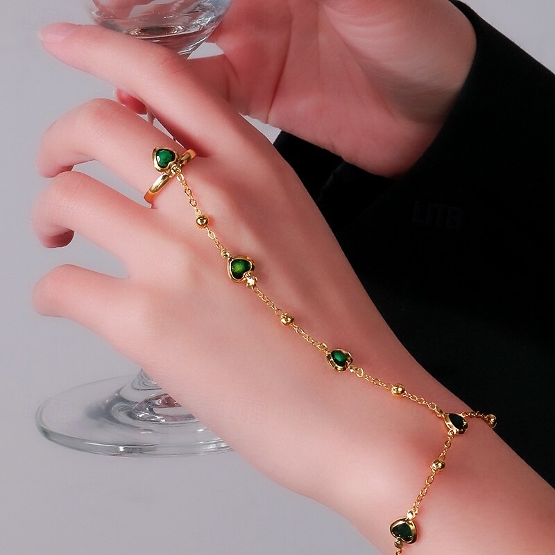 Women's Ring Bracelet / Slave bracelet Classic Heart Precious Fashion Cute Stone Bracelet Jewelry Green For Gift Daily Engagement