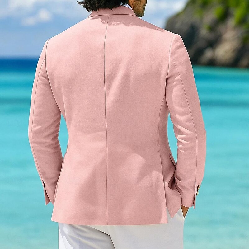 Men's Linen Blazer Sport Coat Closure collar Fashion Casual Solid Colored Linen Blazer Pink Sky Blue Tailored Fit Double Breasted Six-buttons2