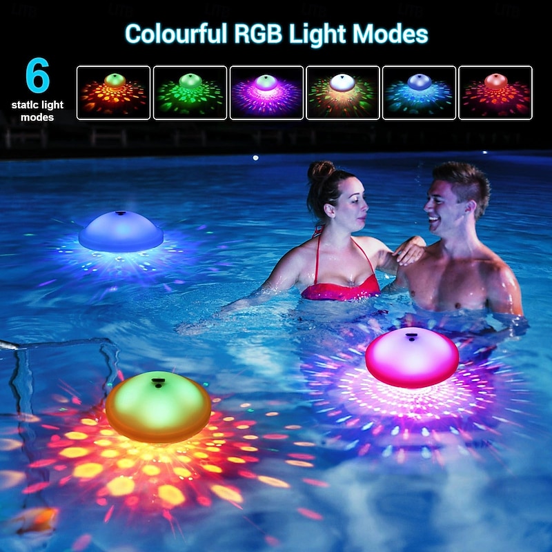 1/2 Pcs 2025 New Creative USB Rechargeable Pool Floating Light RGB 7 Colors Changing Night Light  IP68 Waterproof  Wedding Party Holiday Pool Bathtub Ambient Light2